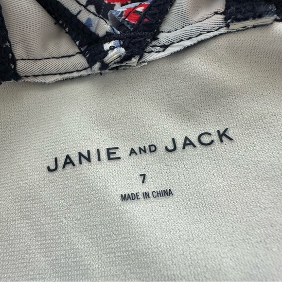 Janie and Jack Girls size 7 Navy Floral Ruffle One Piece swimsuit Swim wear Bow - Picture 4 of 4